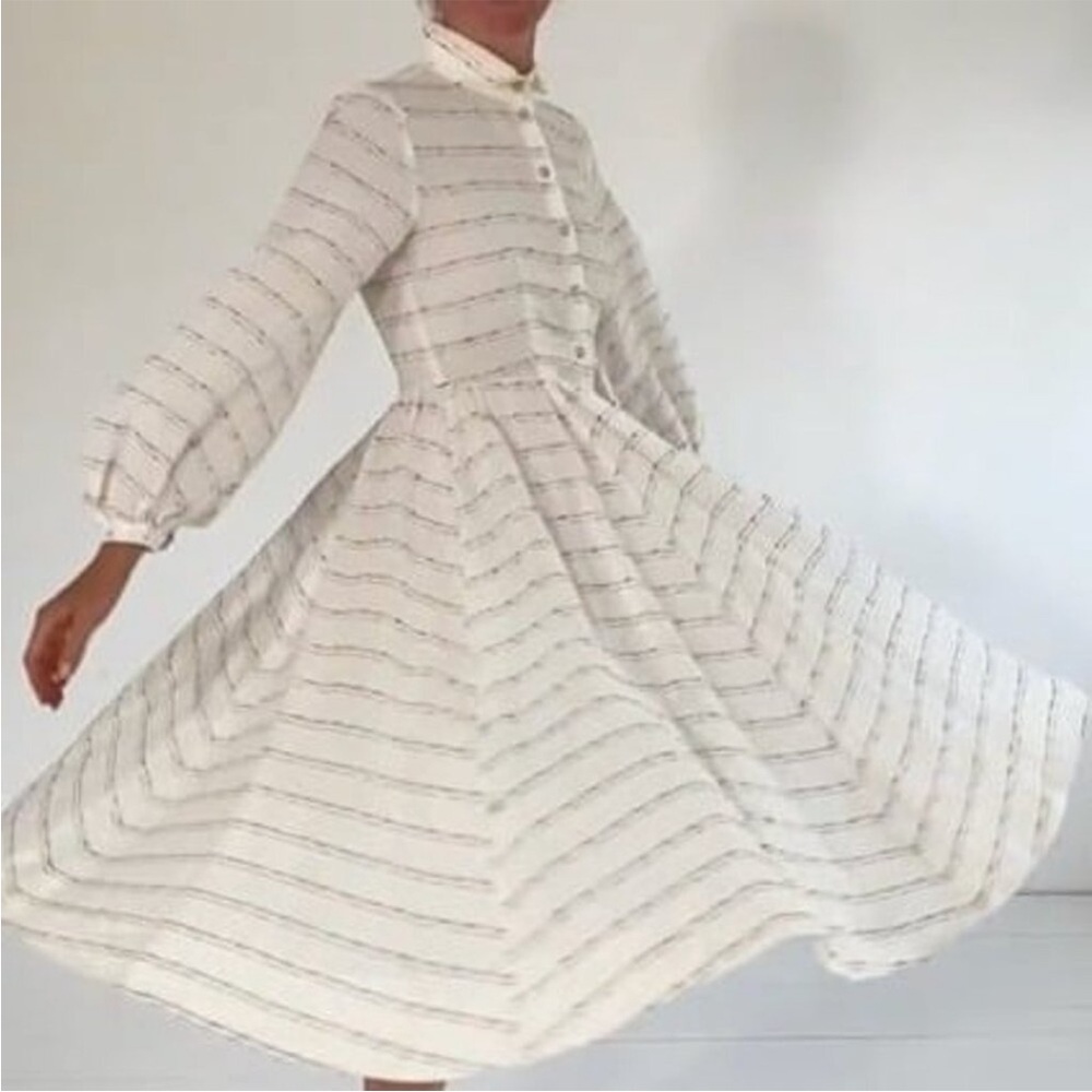 Son de Flor Sophie Dress long sleeve pink stripe on white size small